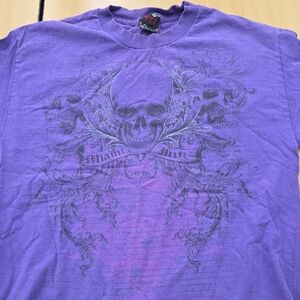 Miami Ink Purple Short Sleeve Tee with Skull Filigree Graphic Size L